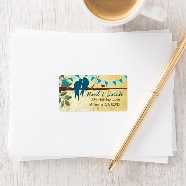 Aqua Bunting Vintage Love Birds Label (Insitu)
