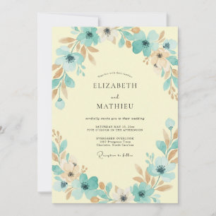 Aqua Butter Foliage Sage Wedding Invitation