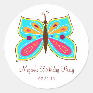 Aqua Butterfly Favor Tags / Cake Topper Stickers