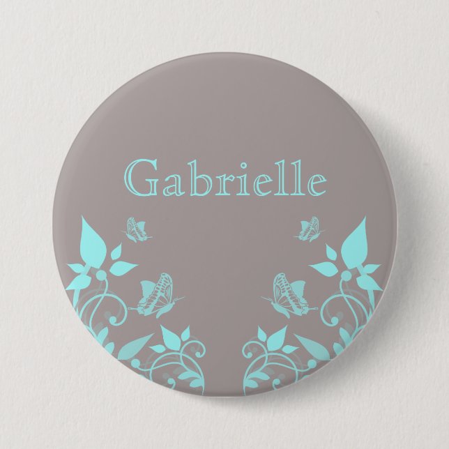 Aqua Butterfly Floral Button (Front)
