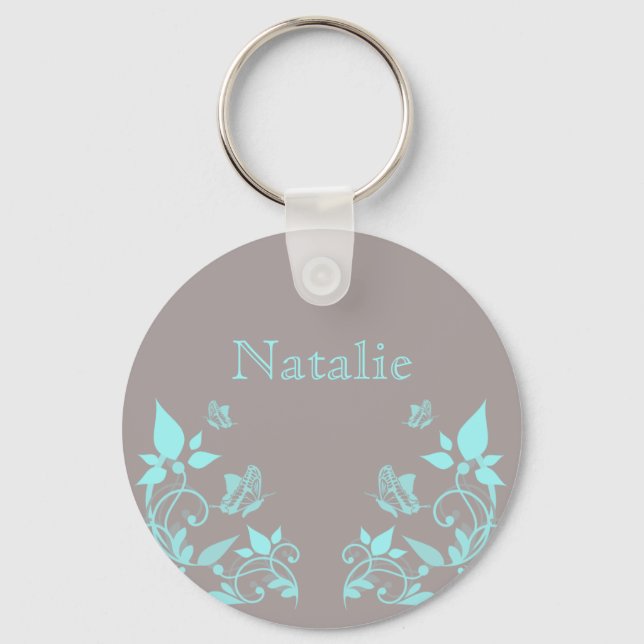 Aqua Butterfly Floral Keychain (Front)