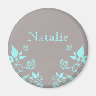 Aqua Butterfly Floral Magnet