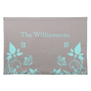 Aqua Butterfly Floral Placemat