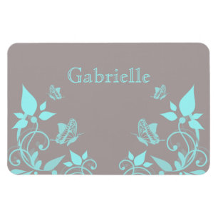 Aqua Butterfly Floral Premium Magnet