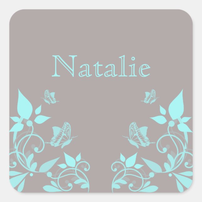 Aqua Butterfly Floral Stickers (Front)