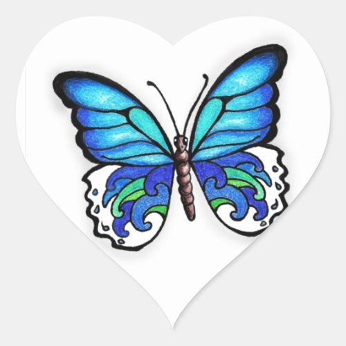 Aqua Butterfly Heart Sticker