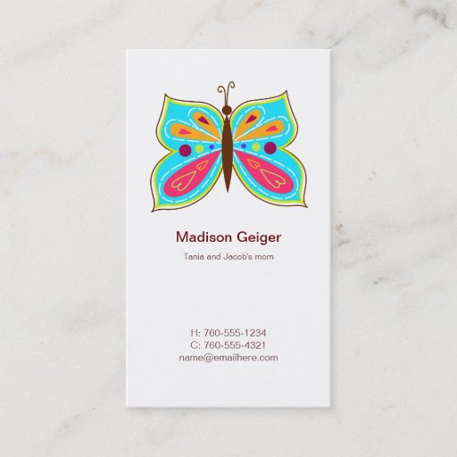 Customizable Aqua Butterfly Mommy Calling Cards Business Card