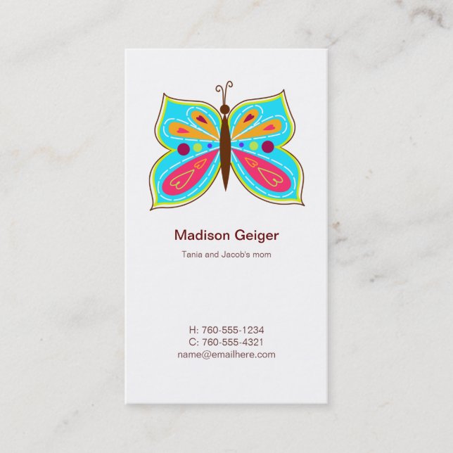 Aqua Butterfly Mommy Calling Cards (Front)