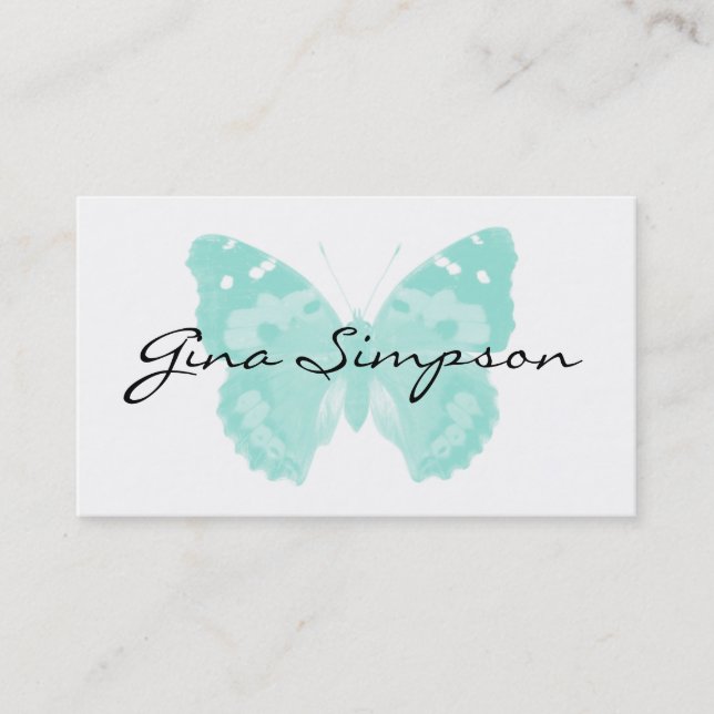 Aqua Butterfly Personalized Business Cards (Front)