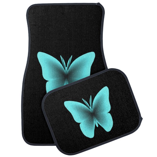 Aqua Butterfly Print Car Floor Mat (Set)