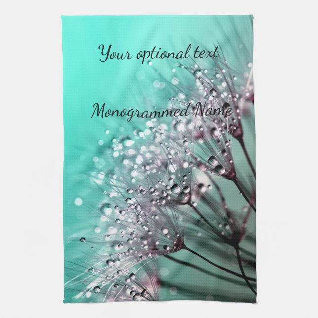 Aqua Cactus Bonsai Bloom Kitchen Towel (Vertical)