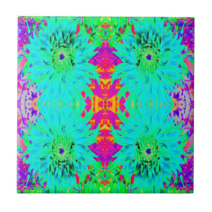 Aqua Cactus Dahlia Abstract Macro Flower Ceramic Tile