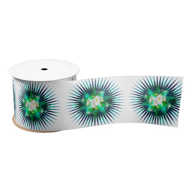 Aqua Cactus Flower Kaleidoscope Effect,   Satin Ribbon (Spool)