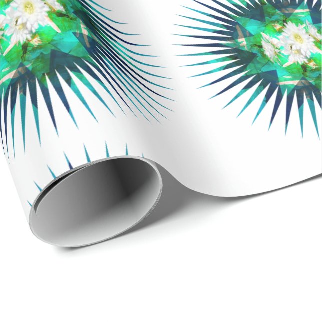 Aqua Cactus Flower Kaleidoscope Effect,   Wrapping Paper (Roll Corner)