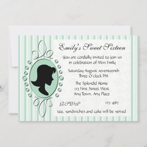 Aqua Cameo Girl Invitations