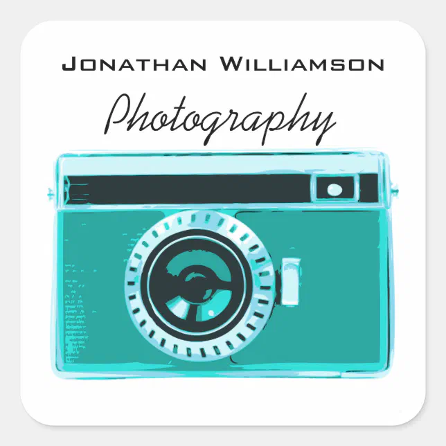 Aqua Camera Photography Business Square Sticker | Zazzle
