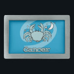 Aqua Cancer the crab zodiac astrology belt buckle<br><div class="desc">Cancer "The Crab" Greek astrology belt buckle with cancerian symbols and characteristics. The fourth sign of the Zodiac Cancer June 22 to July 22. Ruled by the moon. Uniquely designed by Sarah Trett.</div>