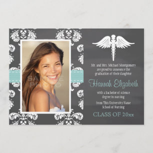 Aqua Chalkboard Nursing School Graduation Invitation