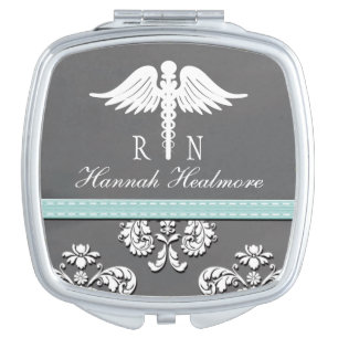 Aqua Chalkboard Registered Nurse RN Caduceus Makeup Mirror