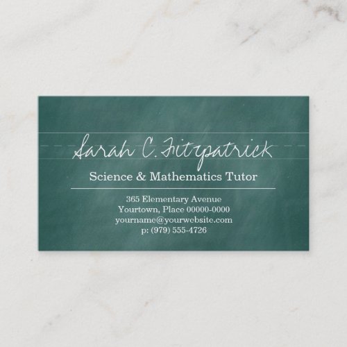 Aqua Chalkboard Teacher Tutor Business Card