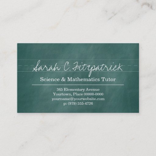 Customizable Aqua Chalkboard Teacher Tutor Business Card