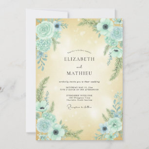 Aqua Champagne Anemone Wedding Invitation