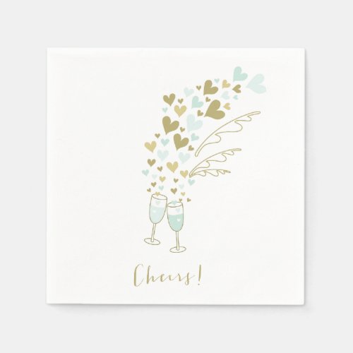 Aqua Champagne Cheers Engagement Wedding Party Paper Napkins