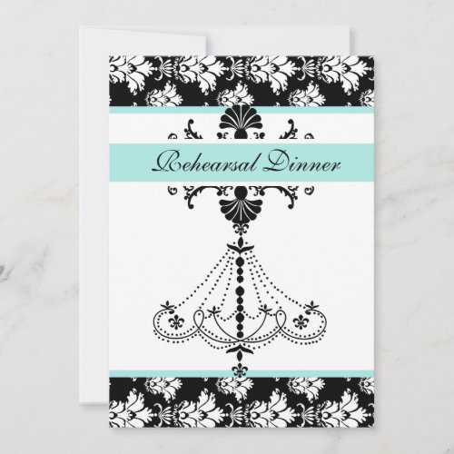 Aqua Chandelier Rehearsal Dinner Card Invitation