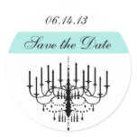 Aqua Chandelier Save the Date Stickers