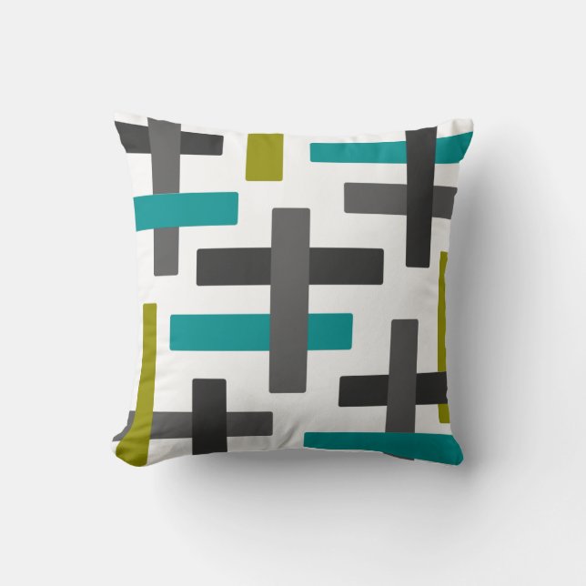 Aqua, Chartreuse and Grey Abstract Art Throw Pillow (Front)