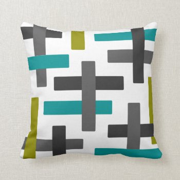 Aqua  Chartreuse And Grey Abstract Art Throw Pillow by JoLinus at Zazzle