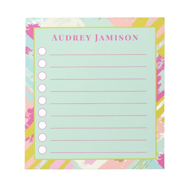 Aqua, Chartreuse and Pink Abstract To-Do List Notepad (Front)
