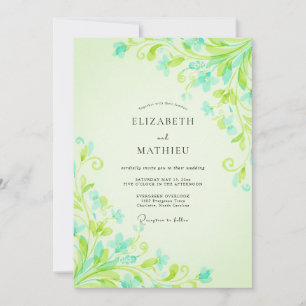 Aqua Chartreuse Vine Wedding Invitation