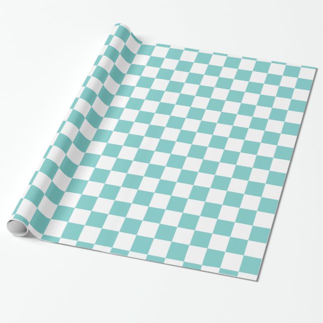 Aqua Checkerboard Pattern Wrapping Paper (Unrolled)