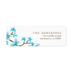 Aqua Cherry Blossoms Label