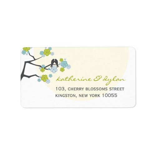 Aqua Cherry Blossoms Love Birds Address Labels