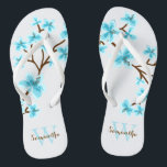 Aqua Cherry Blossoms Monogrammed Flip Flops<br><div class="desc">Beautiful and sweet cherry blossoms or sakura flowers design perfect for spring,  summer,  as well as for bride,  bridesmaids,  mother of the bride,  mother of the groom,  maid of honor,  flower girl gifts,  and more!</div>