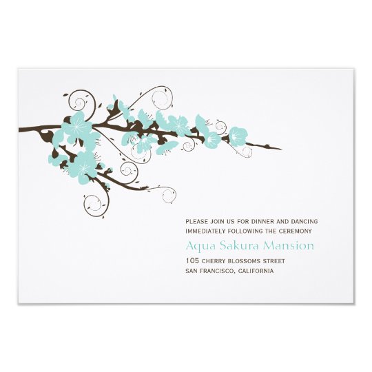 Aqua Cherry Blossoms Sakura Wedding Reception Card