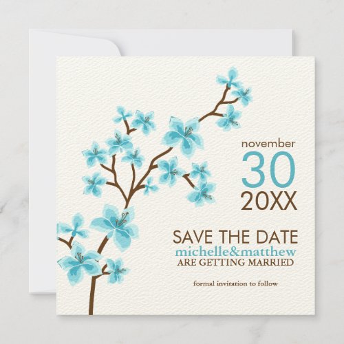 Aqua Cherry Blossoms Save the Date