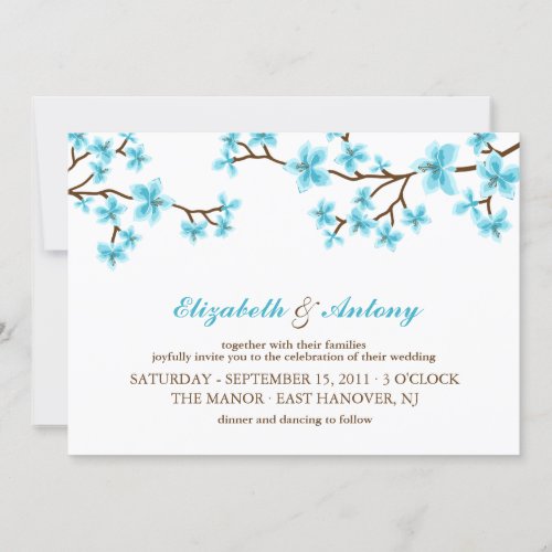 Aqua Cherry Blossoms Wedding Invites