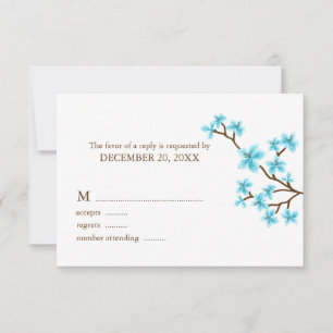 Aqua Cherry Blossoms Wedding Response Cards