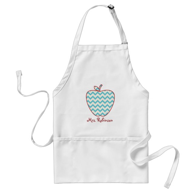 Aqua Chevron Apple Teacher Adult Apron (Front)