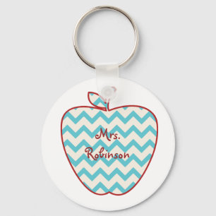 Aqua Chevron Apple Teacher Keychain
