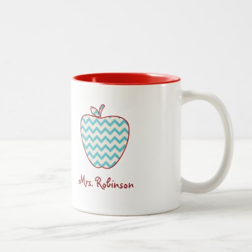 Aqua Chevron Apple Teacher Mug