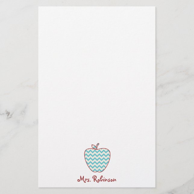 Aqua Chevron Apple Teacher Stationery (Front)