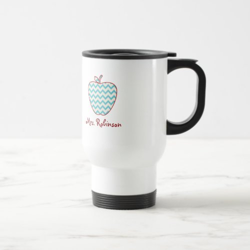 Aqua Chevron Apple Teacher Travel Mug