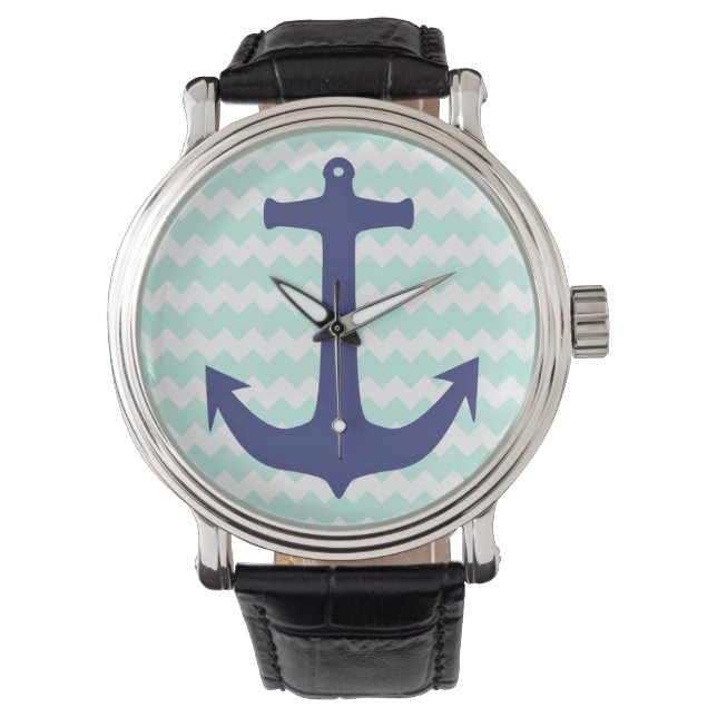 Aqua Chevron Blue Anchor Watch (Front)