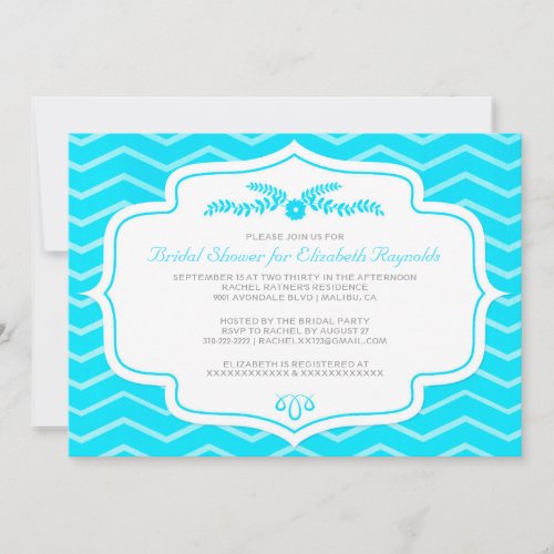 Aqua Chevron Bridal Shower Invitations