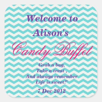 Aqua Chevron Candy Buffet  Sticker by Cards_by_Cathy at Zazzle