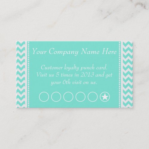 Aqua Chevron Discount Promotional Punch Card Business Card